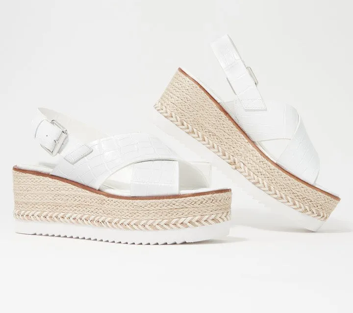 Leather Vince Cross Group discount Croco Strap Platform Premium at a discount Wedge Camuto Espadrilles Marietten White