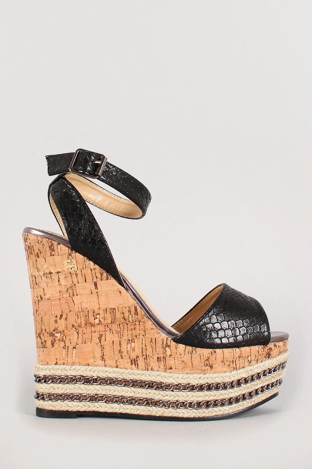 Liliana Snake Embossed Privacy-protected Platform Wedge Chain Door-to-door