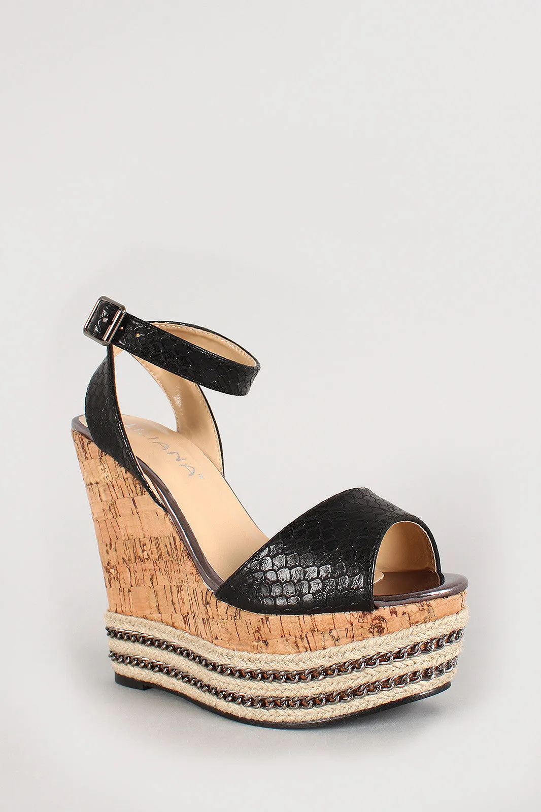 Liliana Snake Embossed Privacy-protected Platform Wedge Chain Door-to-door
