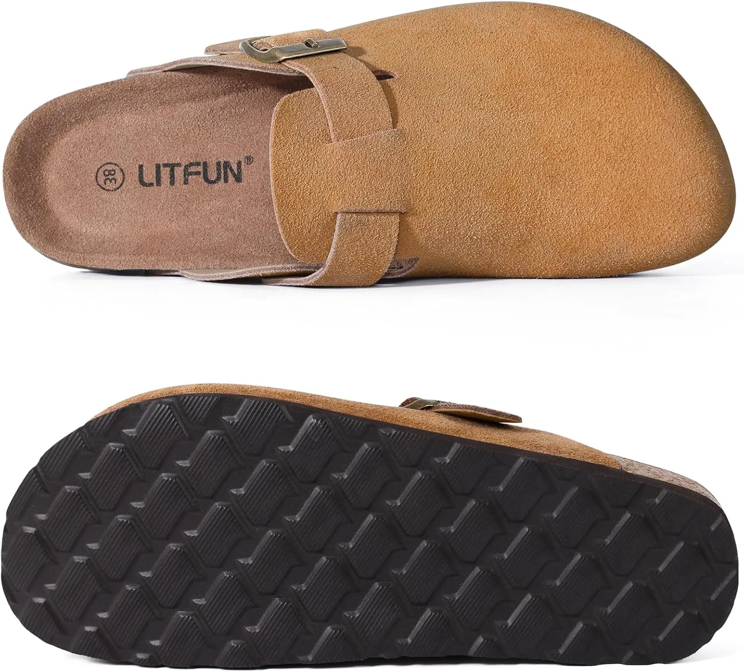 Litfun Women's Genuine Suede Clogs Soft Footbed Leather Potato Shoes Comfort Slip On Clogs with Arch Support