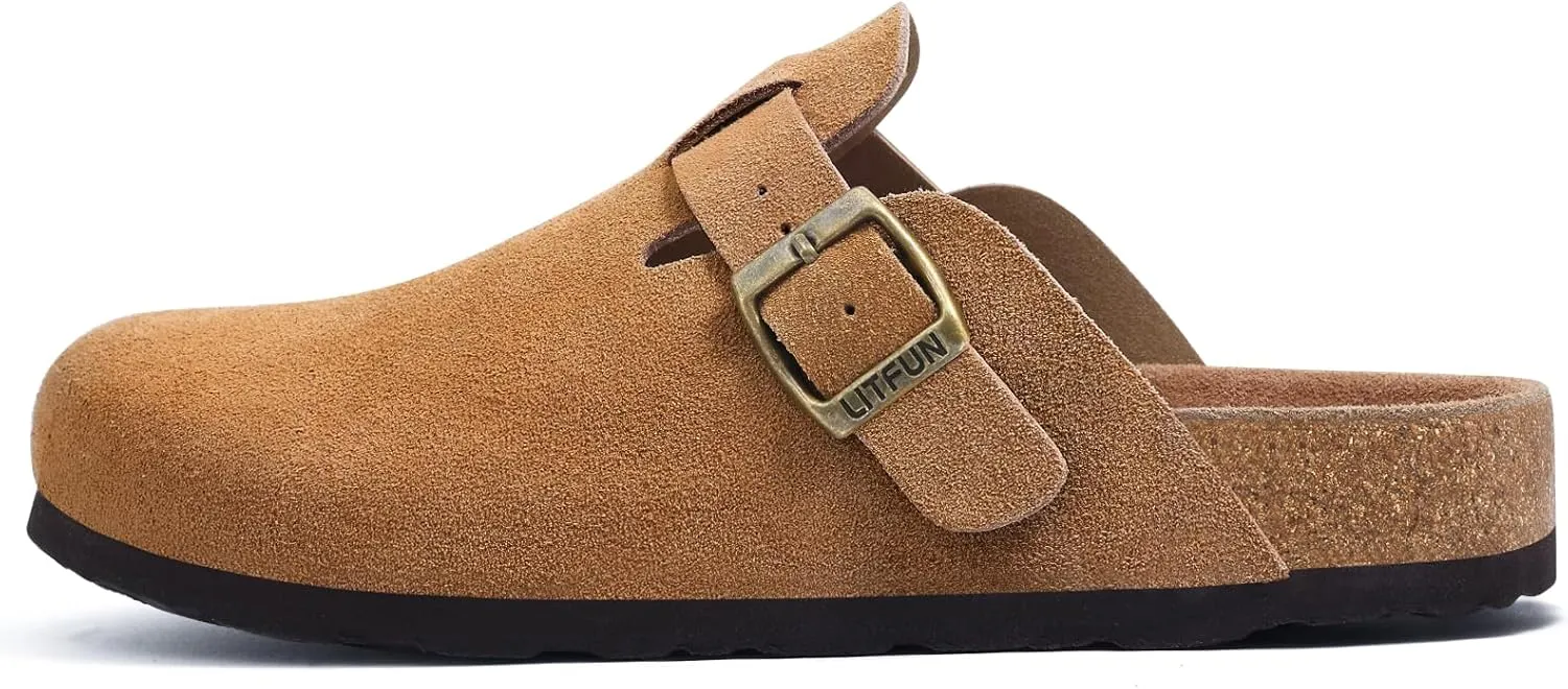 Litfun Women's Genuine Suede Clogs Soft Footbed Leather Potato Shoes Comfort Slip On Clogs with Arch Support