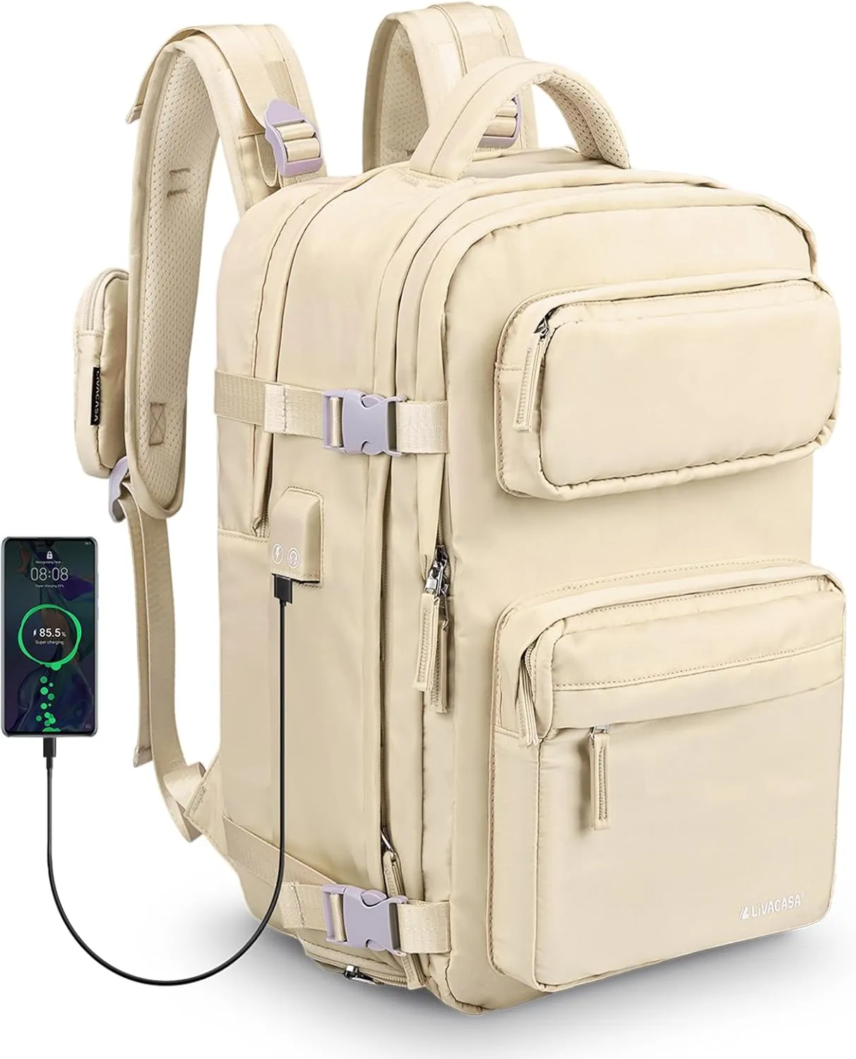 LIVACASA Waterproof Travel Backpack for Women, 40L Airline Approved Carry on Laptop Backpack with Compartment and USB Port