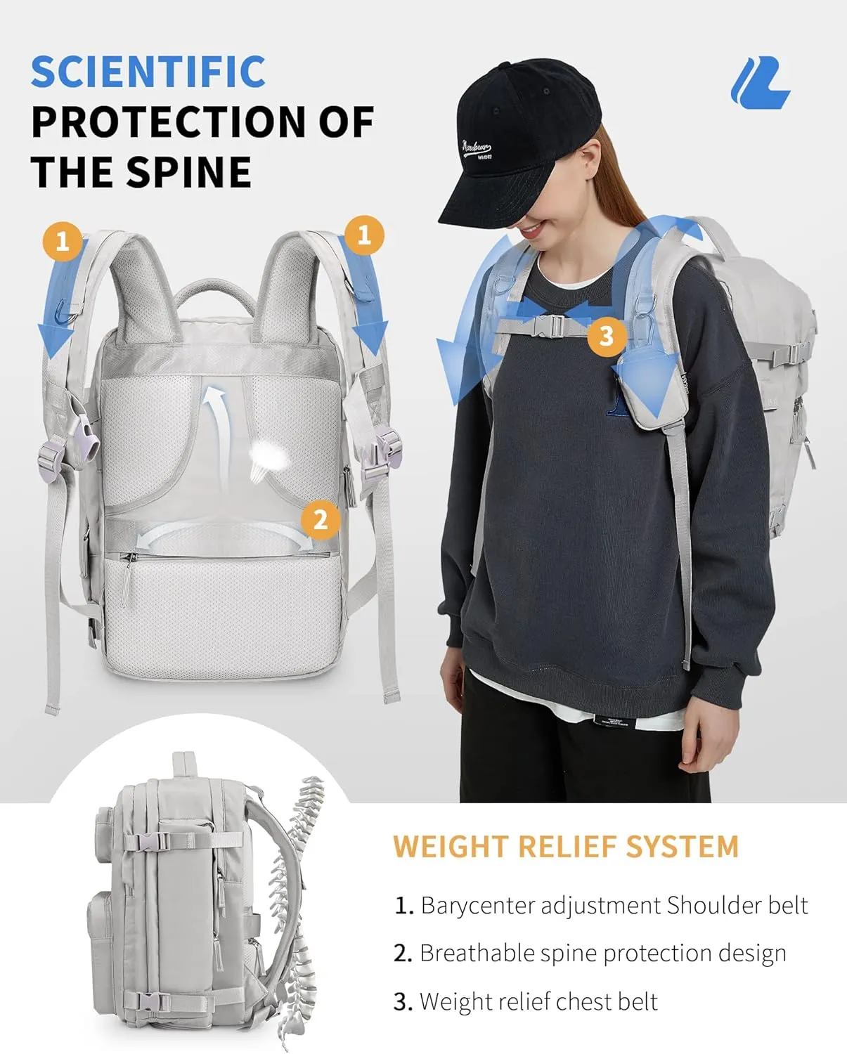 LIVACASA Waterproof Travel Backpack for Women, 40L Airline Approved Carry on Laptop Backpack with Compartment and USB Port