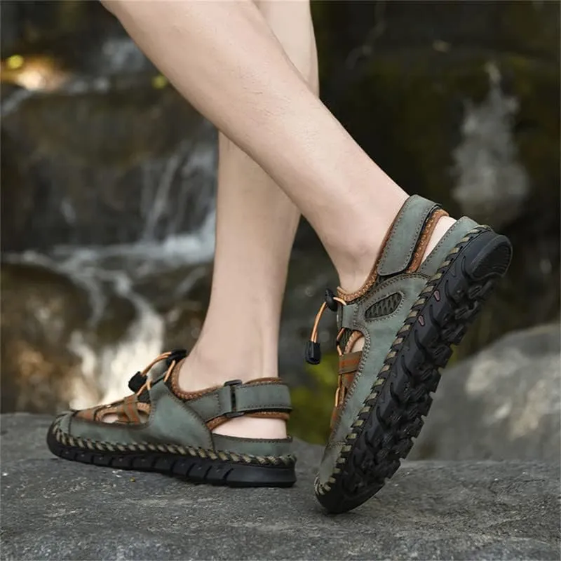 LLTMALL Men's Walking Sandals Closed Toe Breathable Sandals Leather Lace Adjustable Summer Water Sandals Shoes