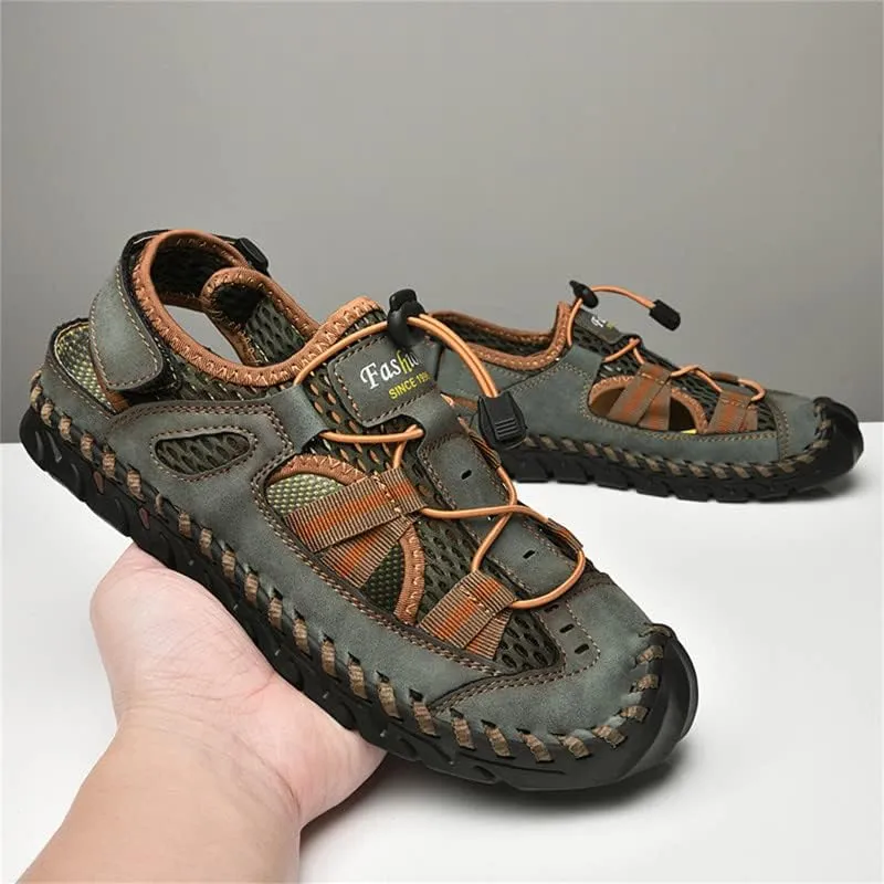 LLTMALL Men's Walking Sandals Closed Toe Breathable Sandals Leather Lace Adjustable Summer Water Sandals Shoes