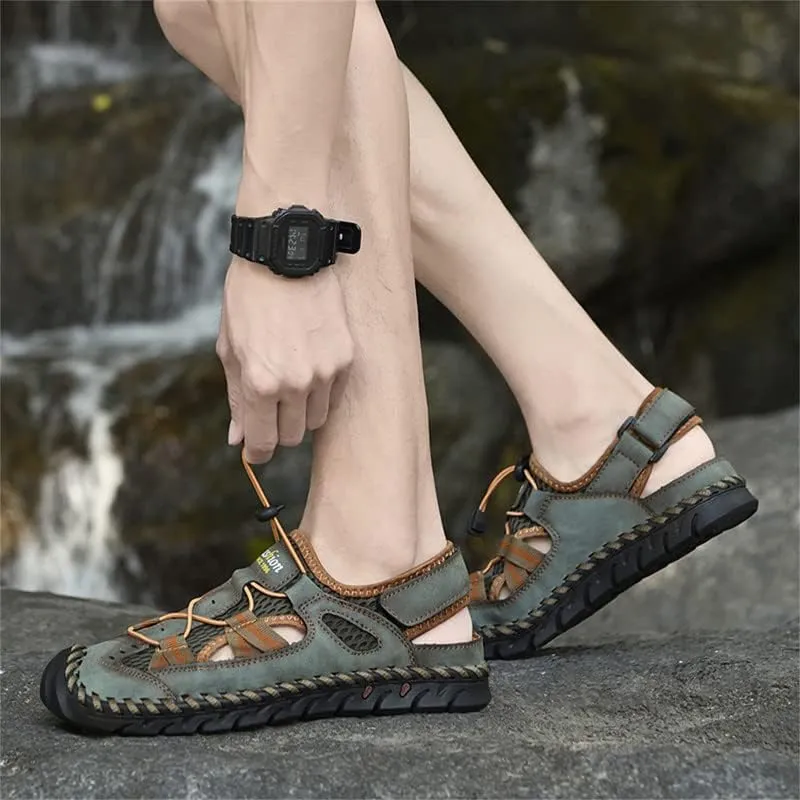 LLTMALL Men's Walking Sandals Closed Toe Breathable Sandals Leather Lace Adjustable Summer Water Sandals Shoes