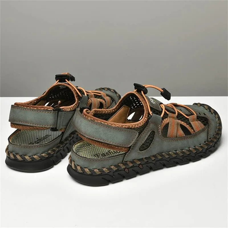 LLTMALL Men's Walking Sandals Closed Toe Breathable Sandals Leather Lace Adjustable Summer Water Sandals Shoes