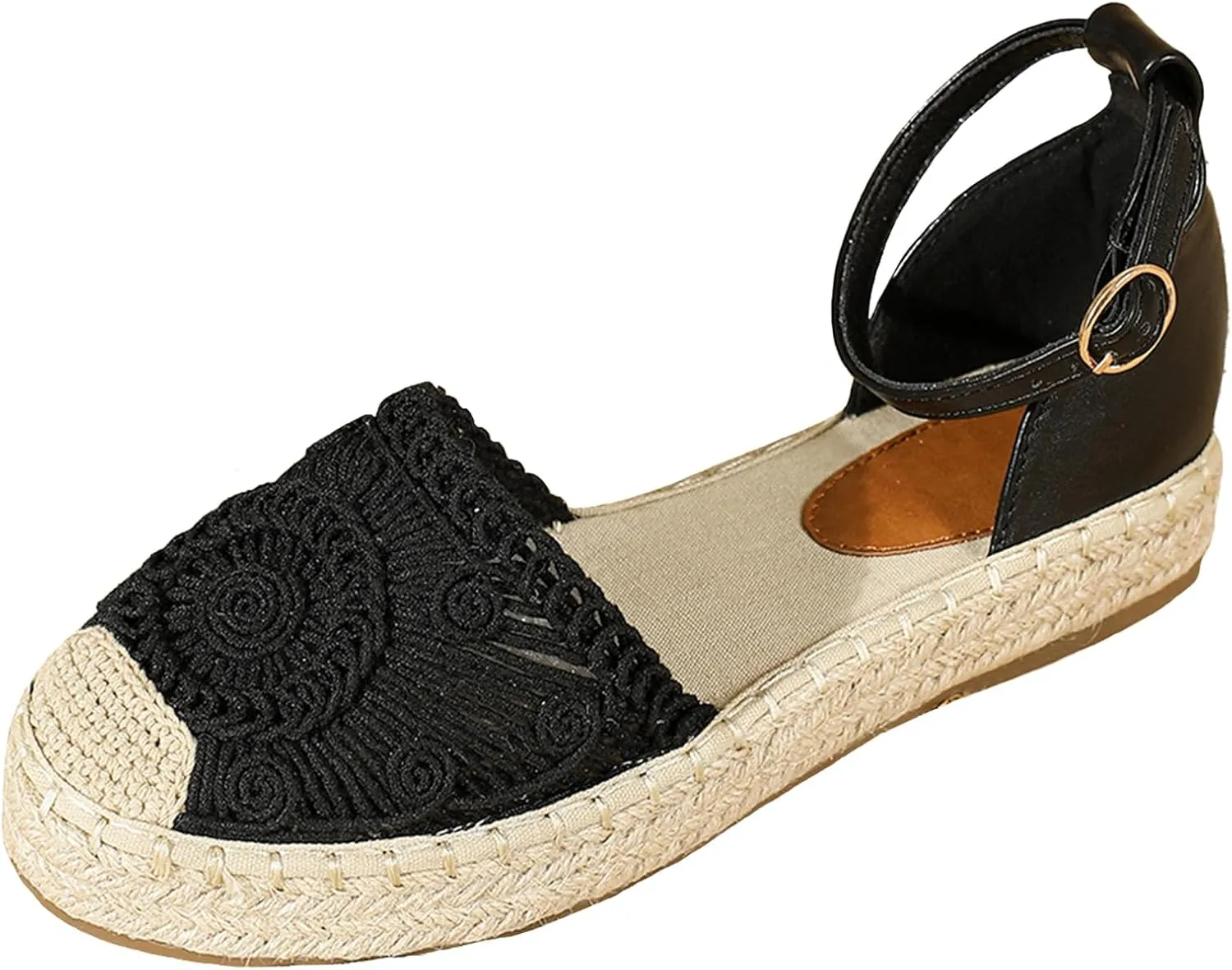 Lossarye Women's Platform Closed Toe Espadrille Sandals Adjustable Ankle Strap Comfortable Round Toe Breathable Flat Sandals for Summer Vocation Beach Dressy Shoes