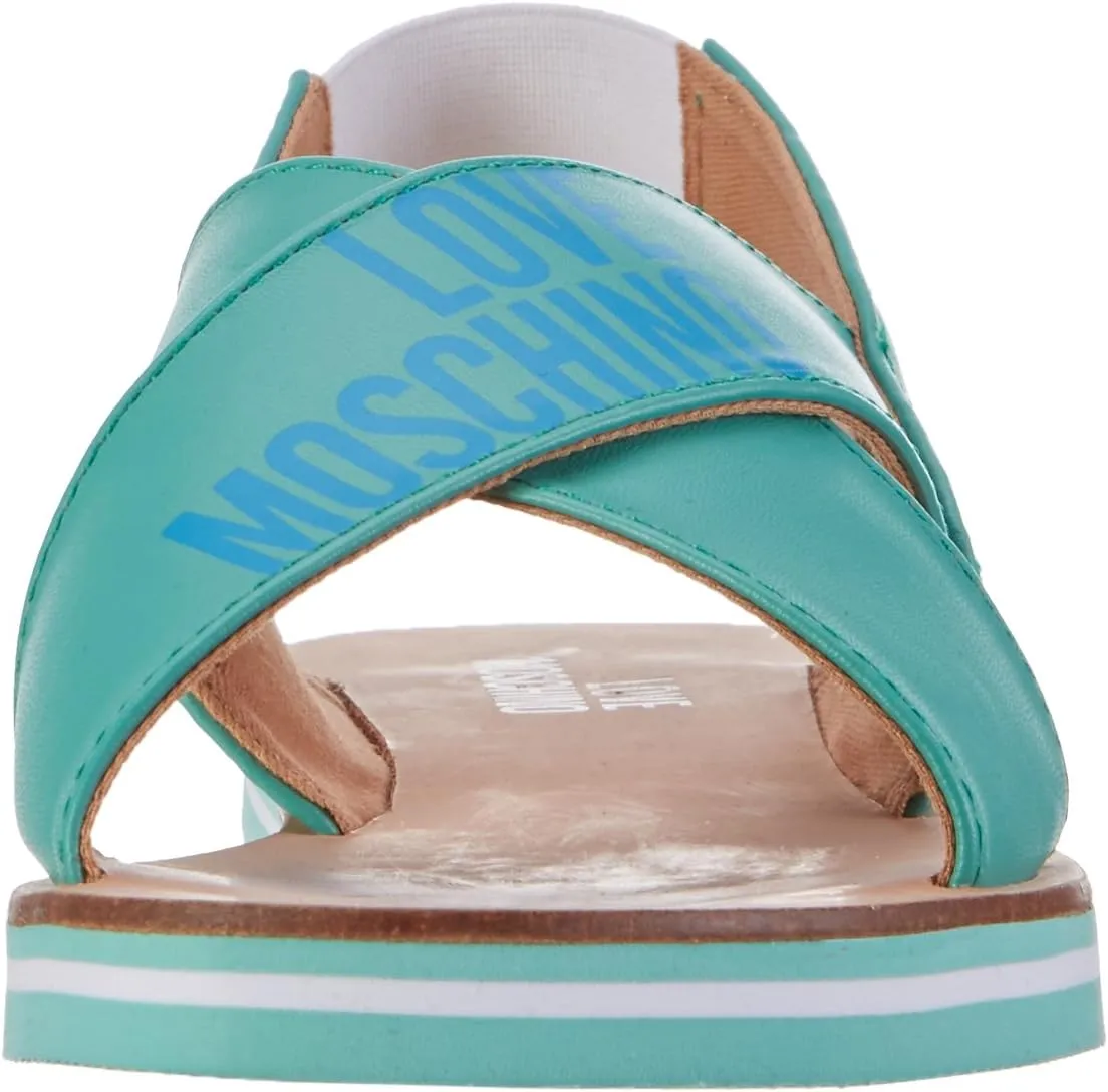 Love Moschino Turquoise CRIS Cross Heart Flat Sandal for Womens