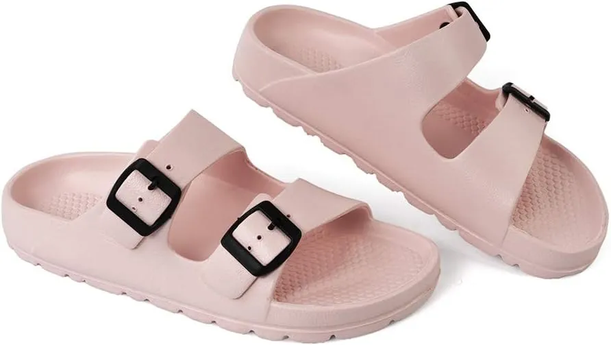 Luffymomo Adjustable Slip on Eva Double Buckle Slides Comfort Footbed Thong Sandals for Womens