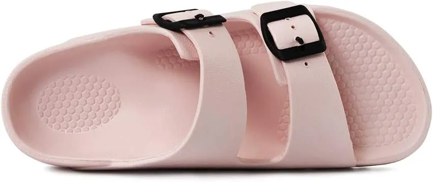 Luffymomo Adjustable Slip on Eva Double Buckle Slides Comfort Footbed Thong Sandals for Womens