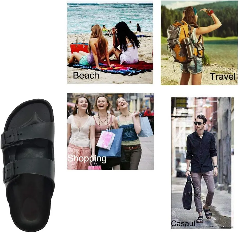 Luffymomo Adjustable Slip on Eva Double Buckle Slides for Mens
