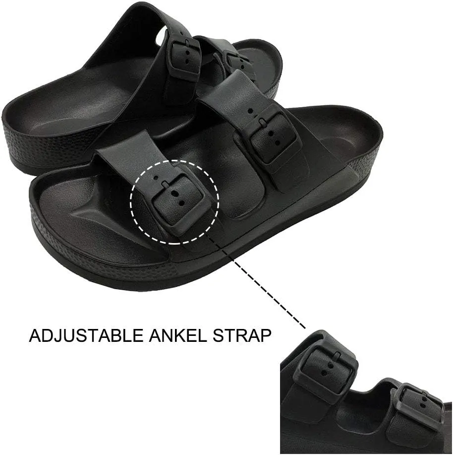 Luffymomo Adjustable Slip on Eva Double Buckle Slides for Mens