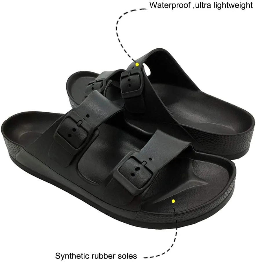Luffymomo Adjustable Slip on Eva Double Buckle Slides for Mens