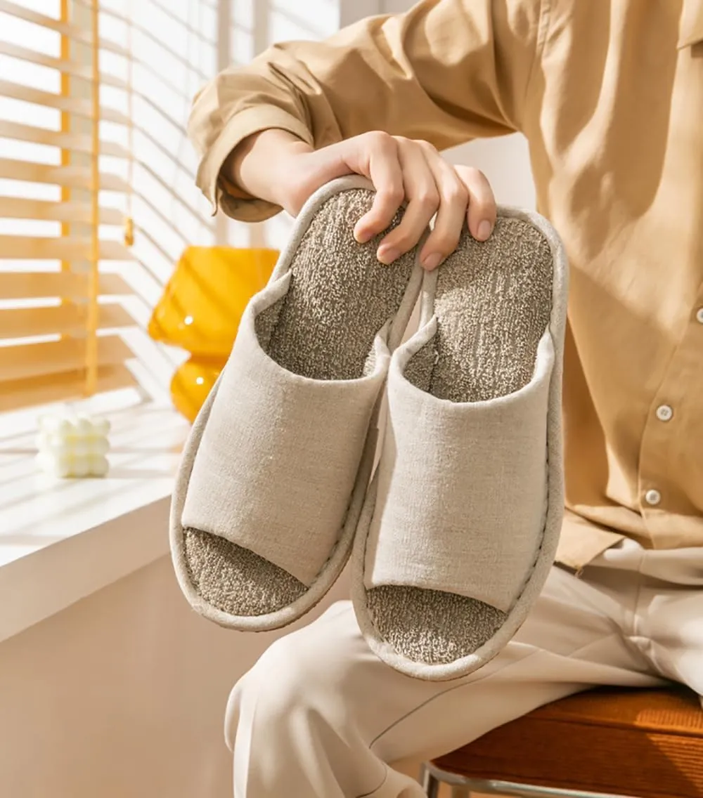 MAGILONA Women Mens Unisex Linen Washable Open-Toe Home Slippers Indoor Shoes Casual Flax Soft Non-Slip EVA Sole Shoes