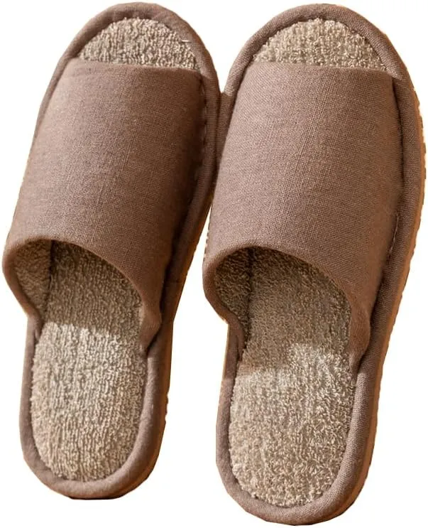 MAGILONA Women Mens Unisex Linen Washable Open-Toe Home Slippers Indoor Shoes Casual Flax Soft Non-Slip EVA Sole Shoes