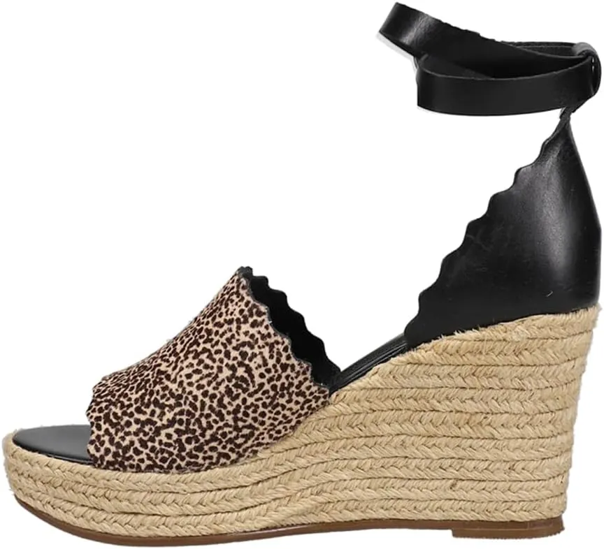 Matisse Womens Roma Cheetah Ankle Strap Espadrille Casual Sandals Casual High Heel 3" & Up - Black