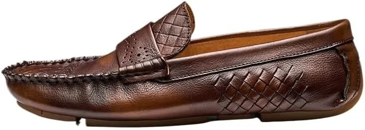 Men's Hands Free Slip On Walking Leather Shoes Loafers Fashion Casual Business Prom Mocasines Boat Mens Commuter Slip-Resistant Lightweight Breathable Easy to Walk