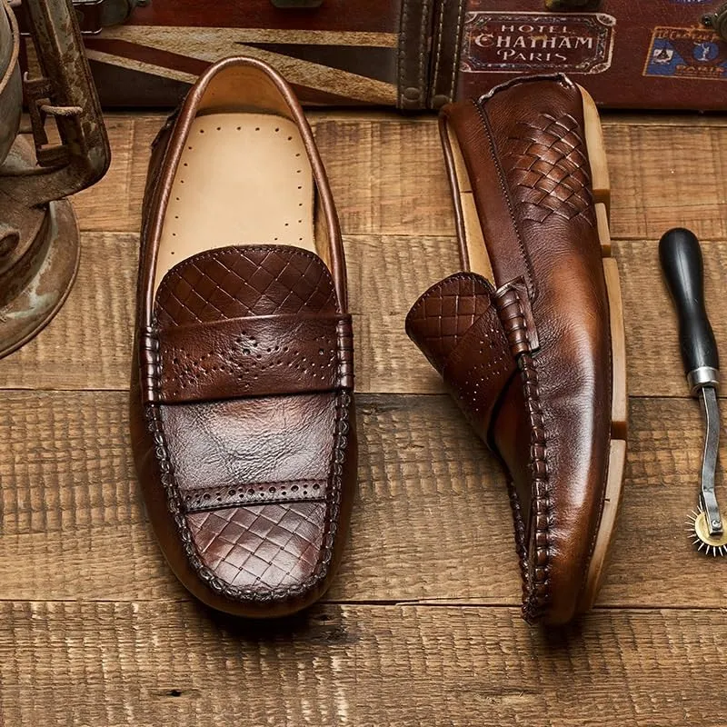 Men's Hands Free Slip On Walking Leather Shoes Loafers Fashion Casual Business Prom Mocasines Boat Mens Commuter Slip-Resistant Lightweight Breathable Easy to Walk
