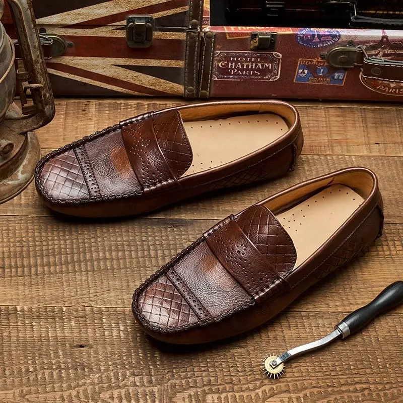 Men's Hands Free Slip On Walking Leather Shoes Loafers Fashion Casual Business Prom Mocasines Boat Mens Commuter Slip-Resistant Lightweight Breathable Easy to Walk