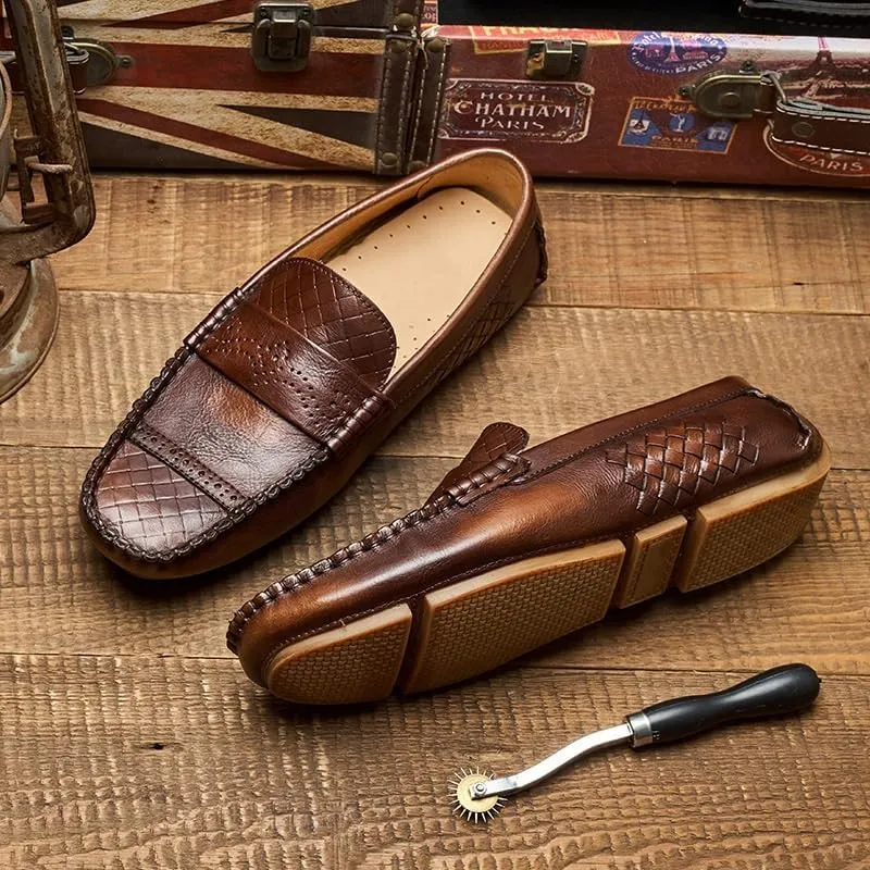 Men's Hands Free Slip On Walking Leather Shoes Loafers Fashion Casual Business Prom Mocasines Boat Mens Commuter Slip-Resistant Lightweight Breathable Easy to Walk