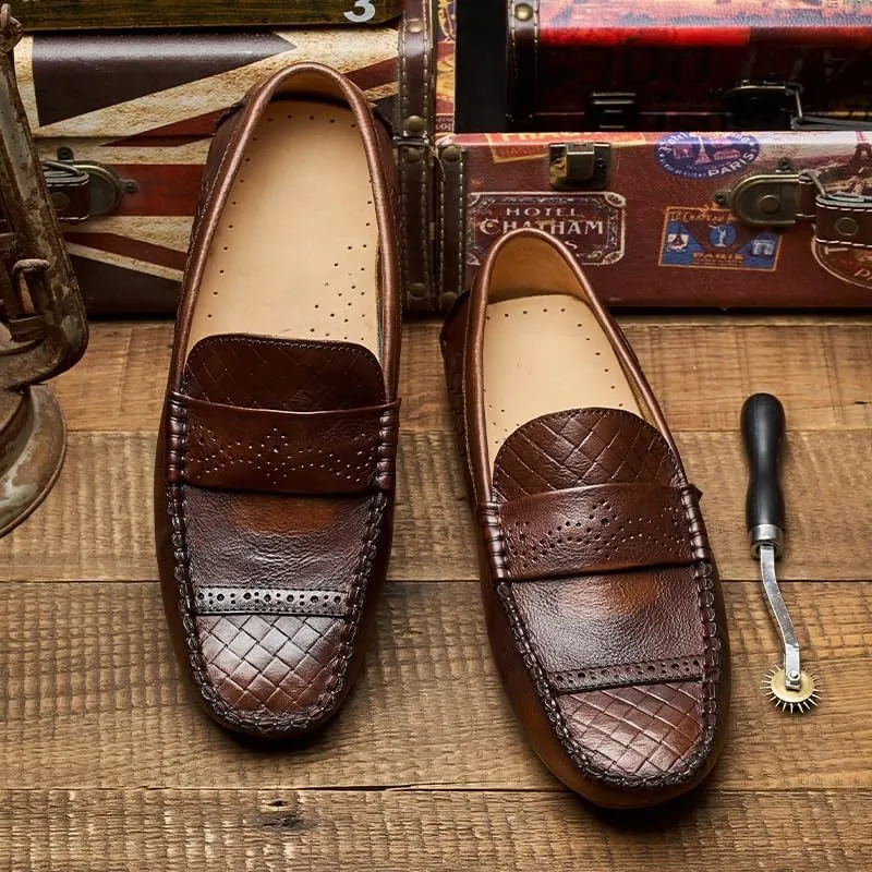 Men's Hands Free Slip On Walking Leather Shoes Loafers Fashion Casual Business Prom Mocasines Boat Mens Commuter Slip-Resistant Lightweight Breathable Easy to Walk