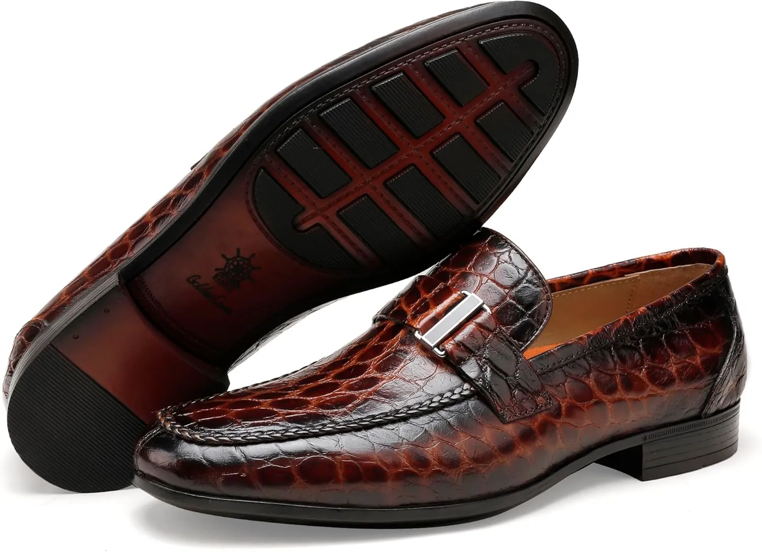Men's Leather Penny Loafers, Alligator Printed Slip-On Dress Shoes for Mens Casual Shoes Soft Slip On Dress Loafers Bussiness Weddings Shoes