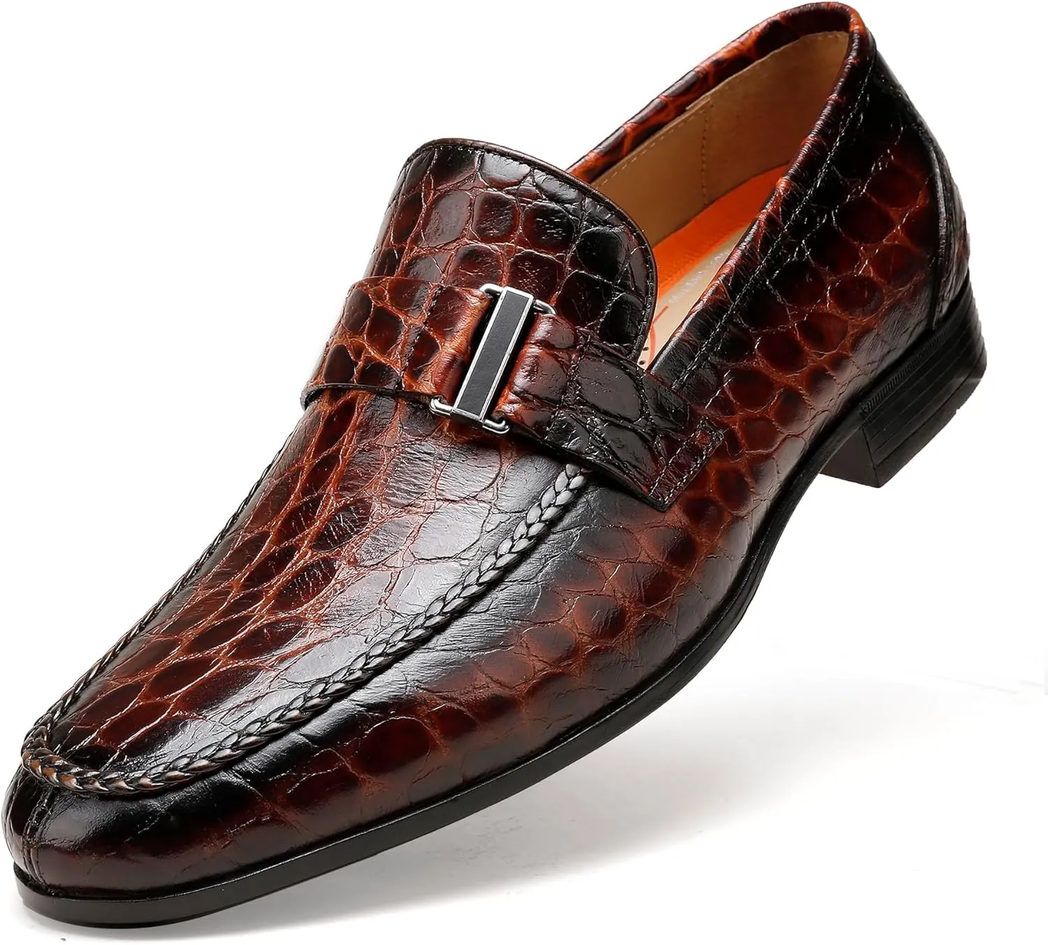 Men's Leather Penny Loafers, Alligator Printed Slip-On Dress Shoes for Mens Casual Shoes Soft Slip On Dress Loafers Bussiness Weddings Shoes