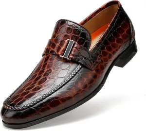 Men's Leather Penny Loafers, Alligator Printed Slip-On Dress Shoes for Mens Casual Shoes Soft Slip On Dress Loafers Bussiness Weddings Shoes