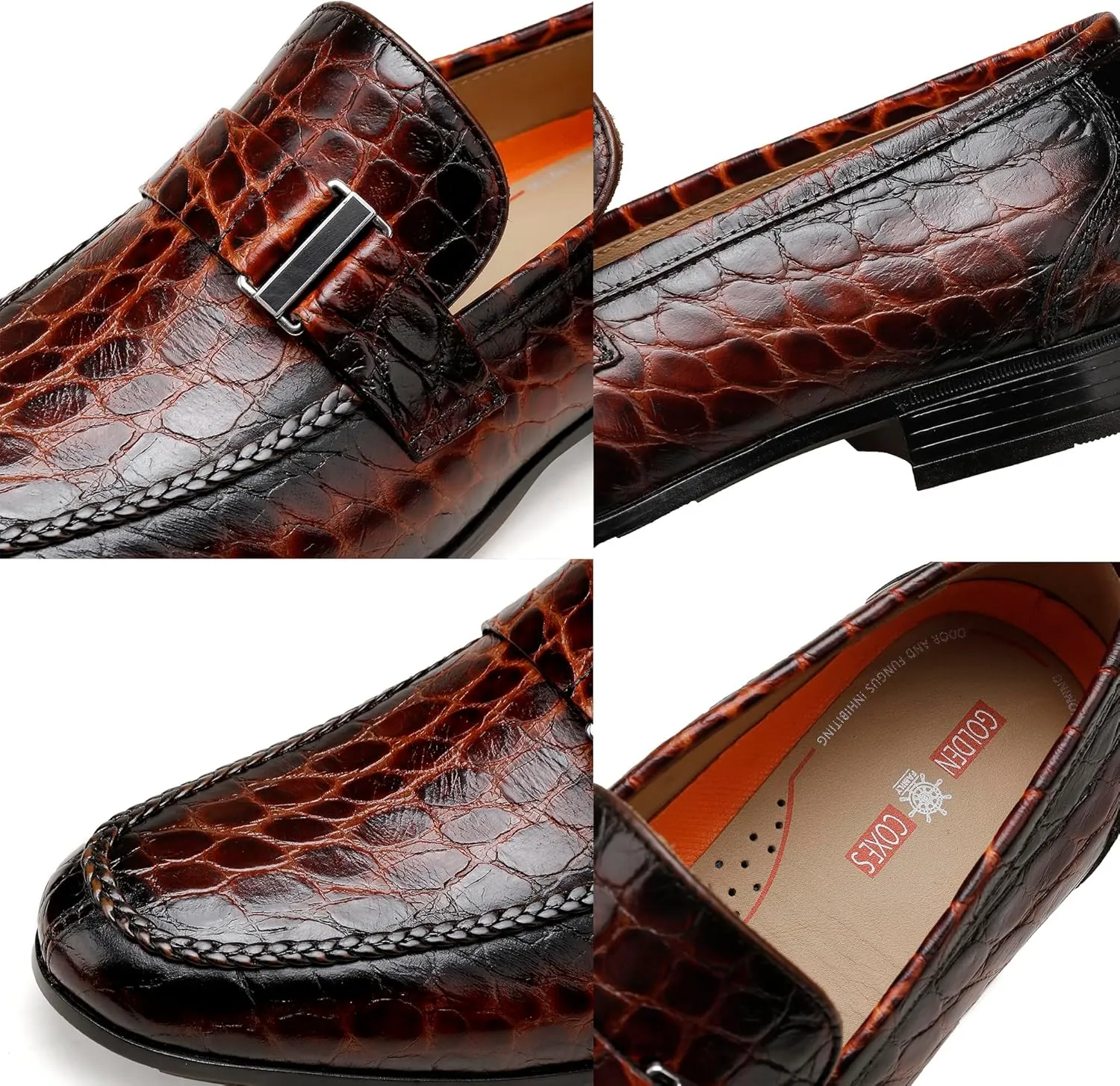 Men's Leather Penny Loafers, Alligator Printed Slip-On Dress Shoes for Mens Casual Shoes Soft Slip On Dress Loafers Bussiness Weddings Shoes