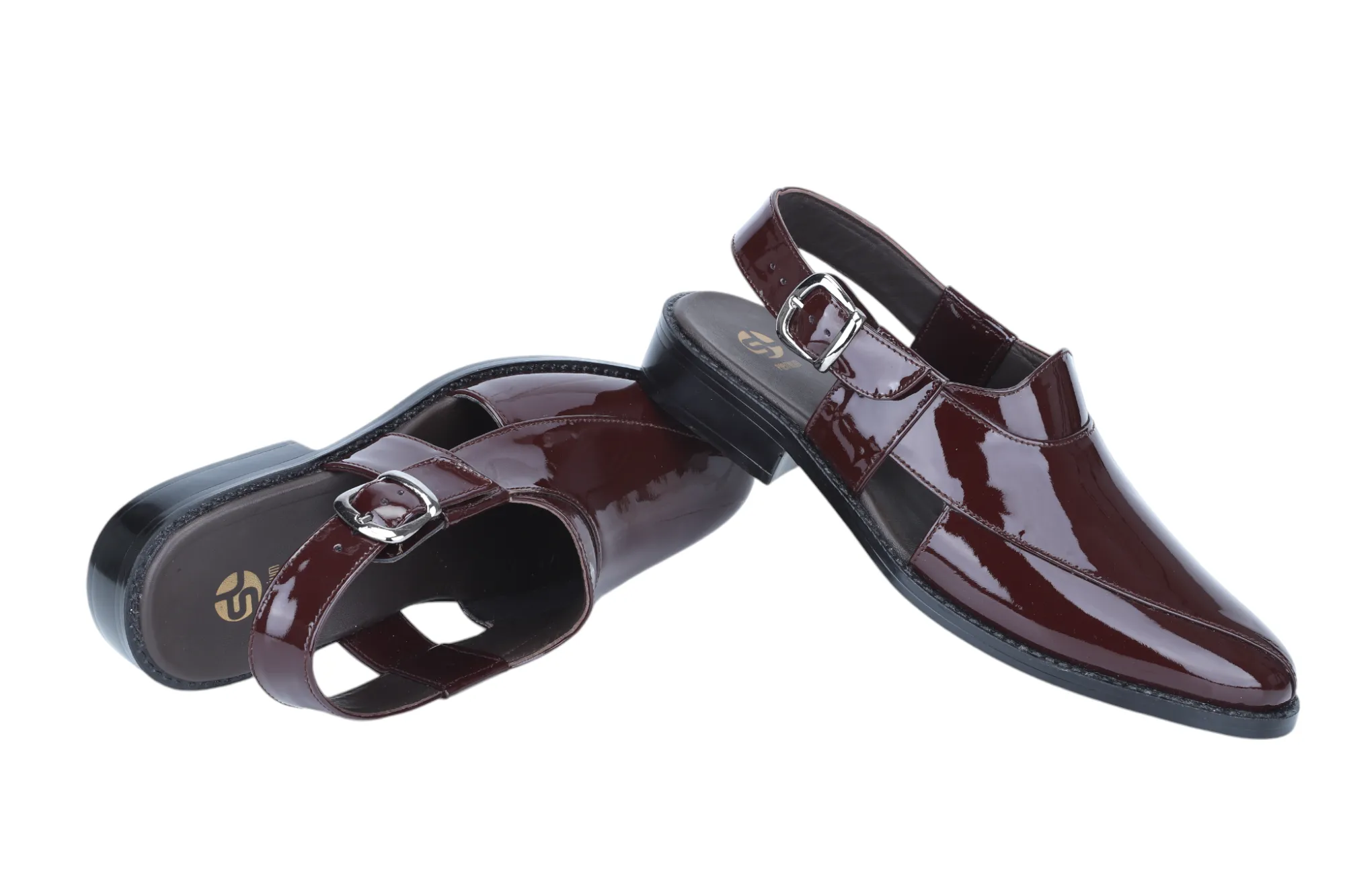 Mens Premium Peshawari Patent Leather Sandal 93668