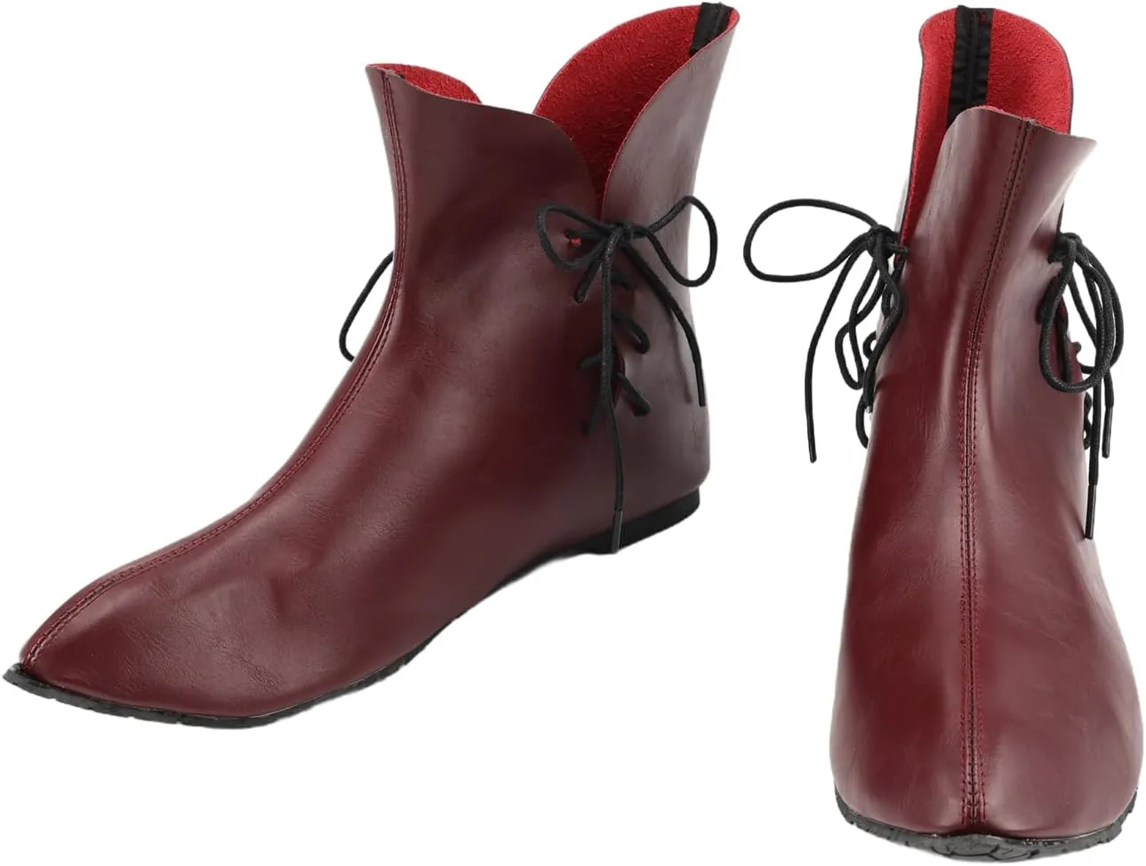 Mens Renaissance Boots Slip on Lace Up Medieval Cosplay Western Pirate Viking Tied Halloween Cuff Shoes