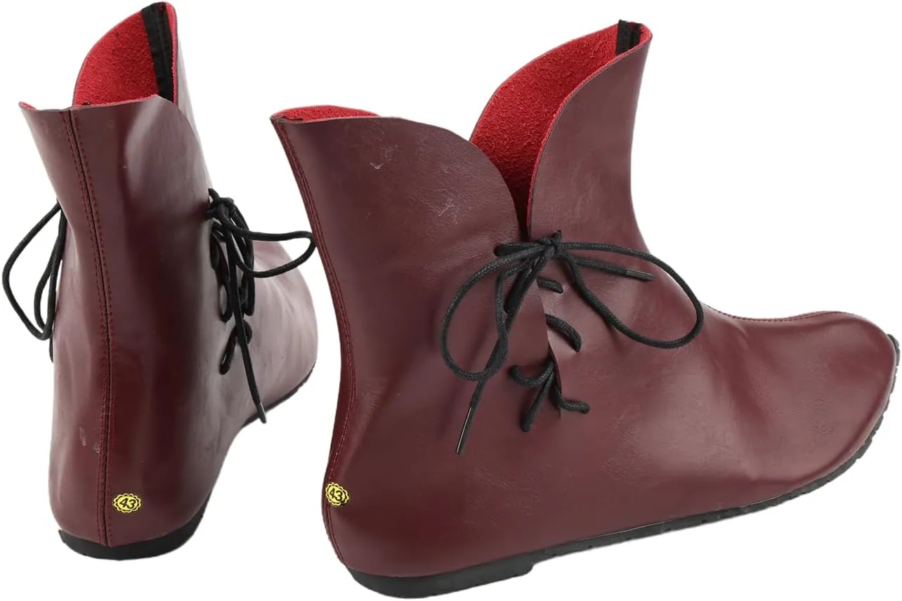 Mens Renaissance Boots Slip on Lace Up Medieval Cosplay Western Pirate Viking Tied Halloween Cuff Shoes