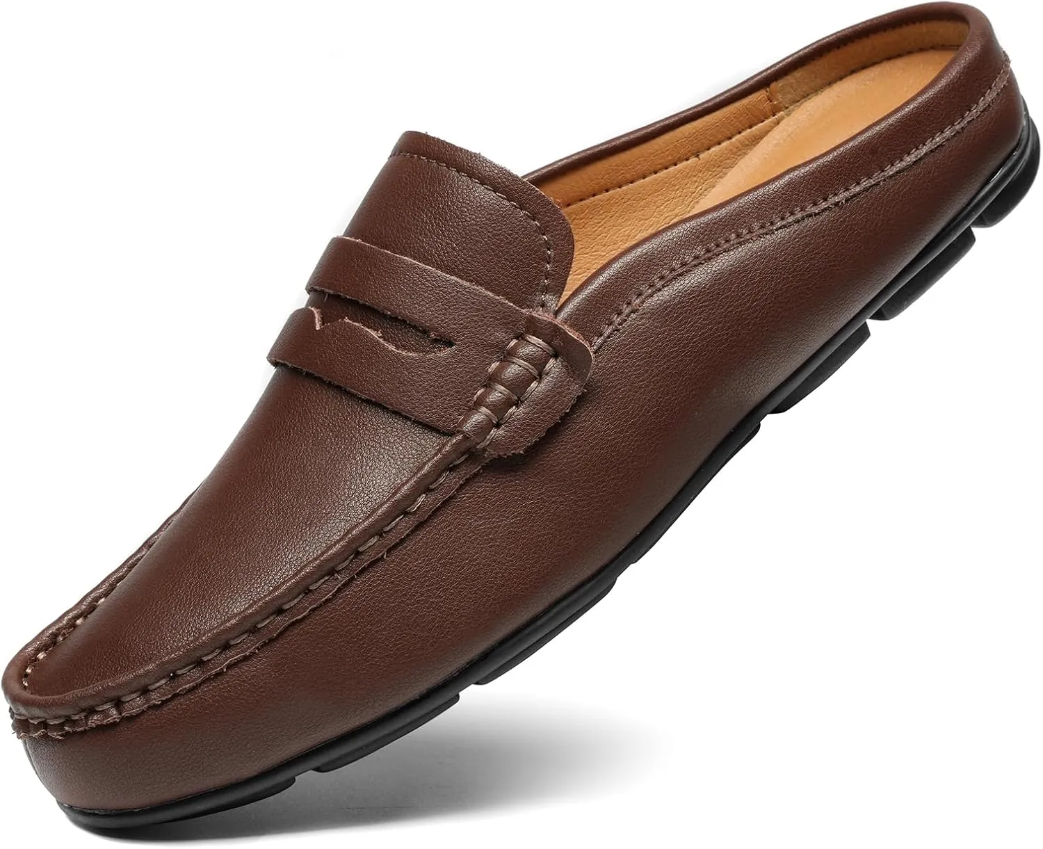 Men’s Slip-On Loafers Handmade Leather Slippers Breathable Comfortable Soft Hand Stitched no-Heel Casual Shoes for Men