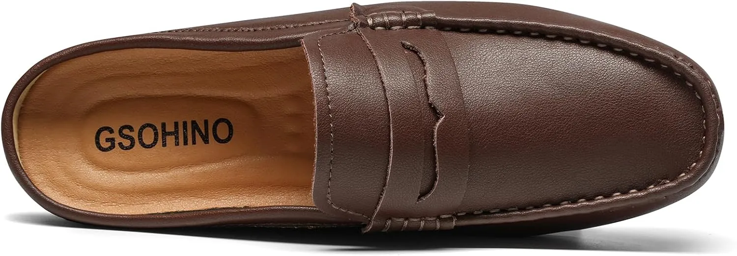 Men’s Slip-On Loafers Handmade Leather Slippers Breathable Comfortable Soft Hand Stitched no-Heel Casual Shoes for Men