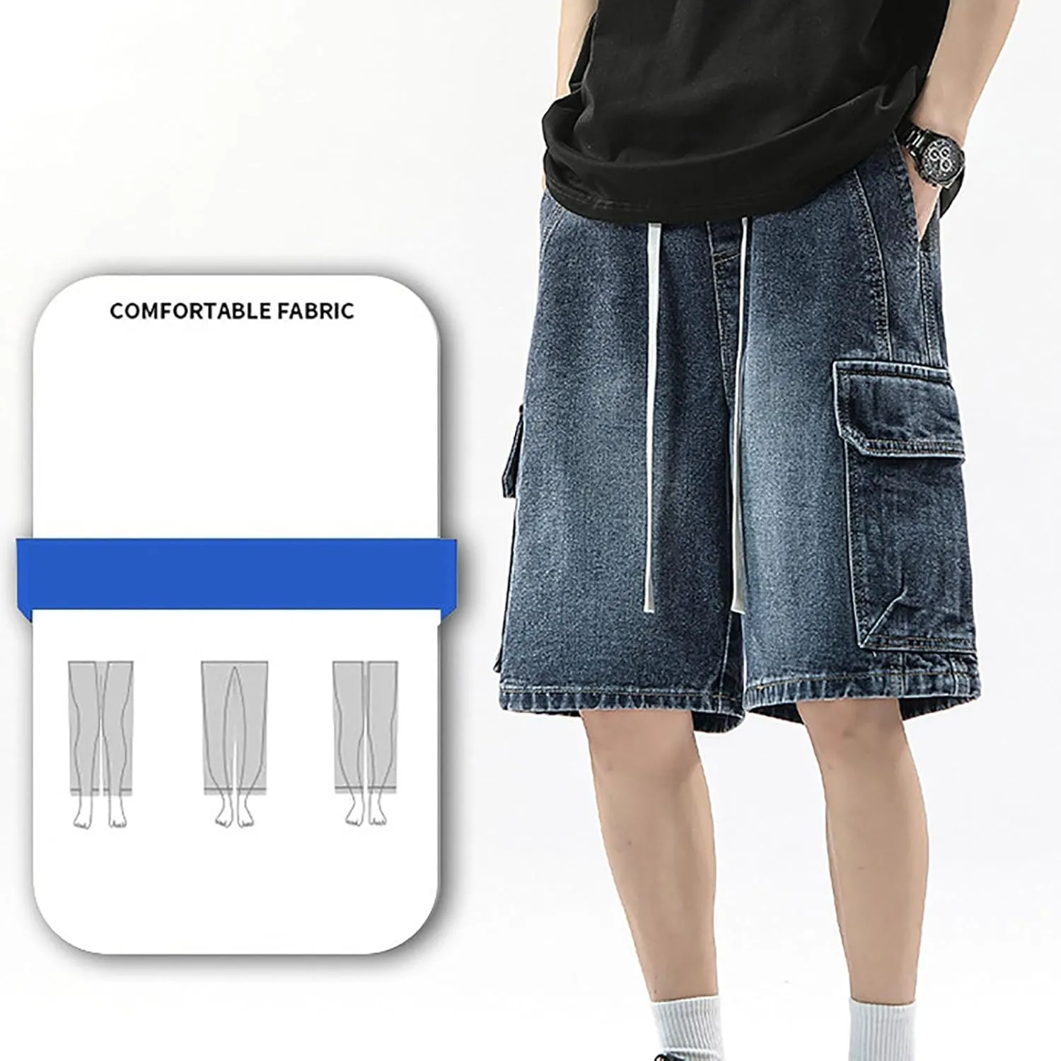 Men's Y2K Vintage Baggy Jean Shorts Summer Casual Hip Hop Long Loose Fit Denim Shorts Trendy Outfits
