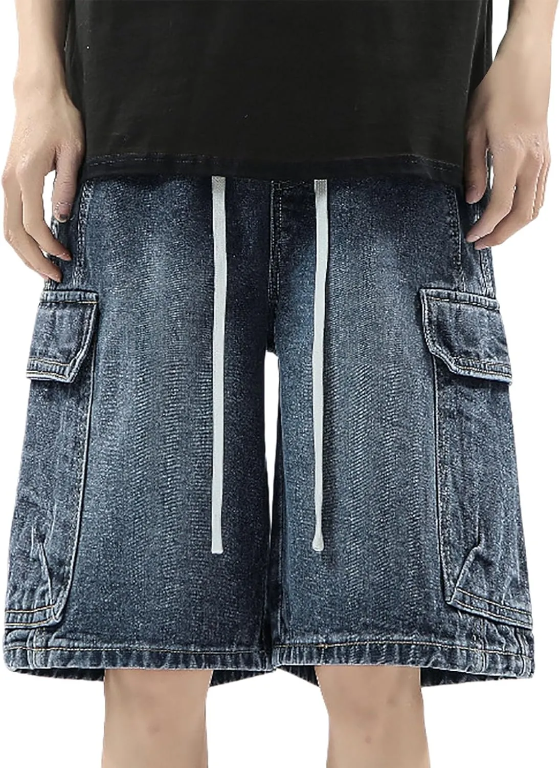 Men's Y2K Vintage Baggy Jean Shorts Summer Casual Hip Hop Long Loose Fit Denim Shorts Trendy Outfits