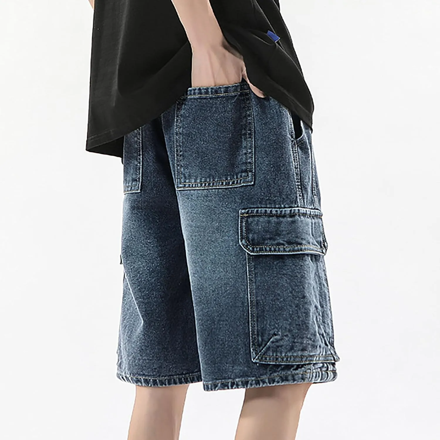 Men's Y2K Vintage Baggy Jean Shorts Summer Casual Hip Hop Long Loose Fit Denim Shorts Trendy Outfits