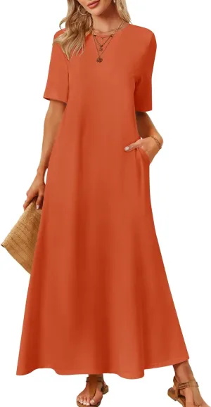 MEROKEETY Women's 2025 Spring Summer Casual Maxi Dress Beach Vacation Short Sleeve Crewneck Basic Long T Shirt Dresses