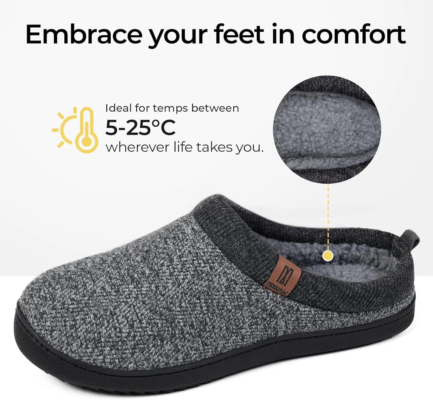 MERRIMAC Men's Slip on Slippers Comfy Memory Foam Non Slip Indoor House Shoes