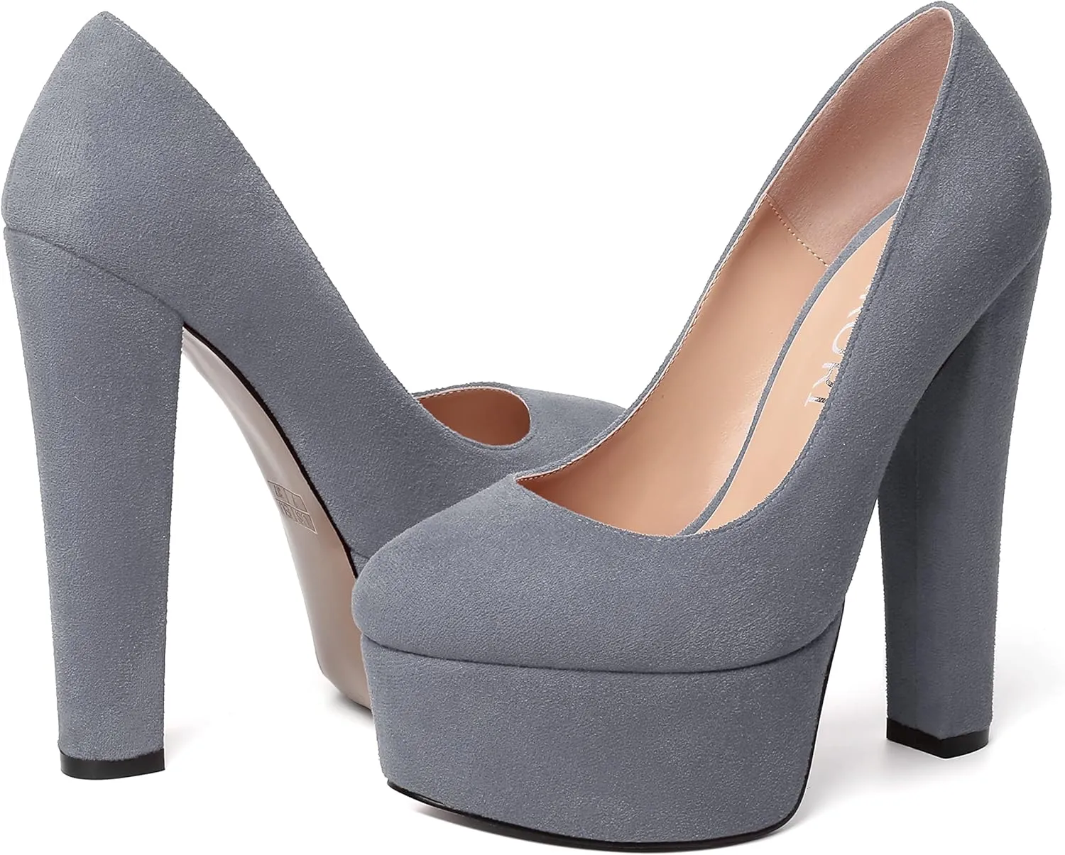 MERRORI Womens Evening Slip On Sexy Round Toe Suede Platform Chunky High Heel Pumps Shoes 6 Inch