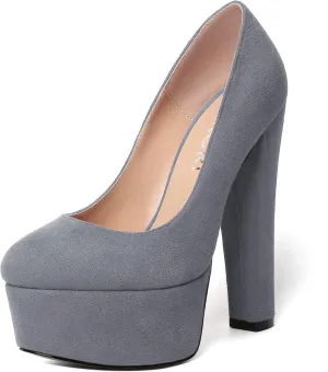 MERRORI Womens Evening Slip On Sexy Round Toe Suede Platform Chunky High Heel Pumps Shoes 6 Inch