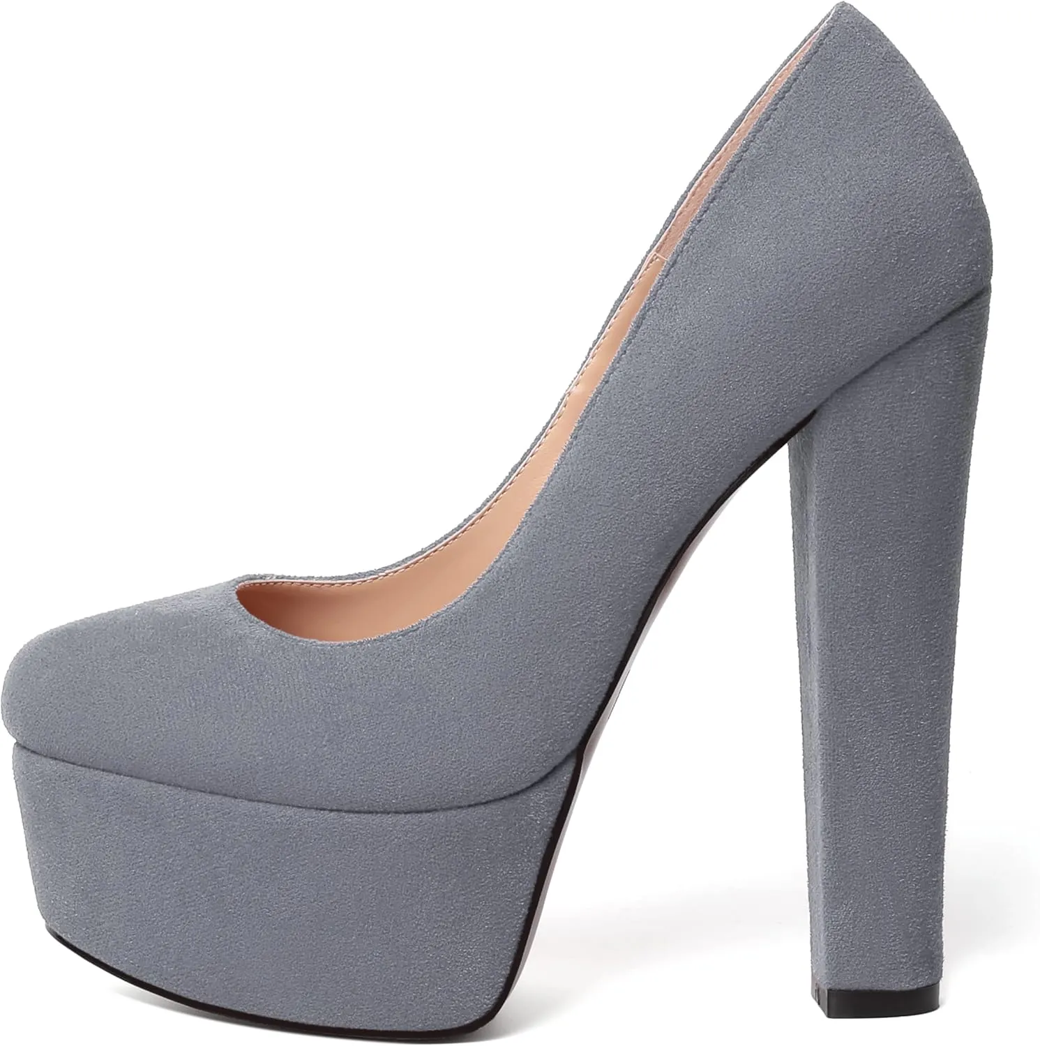 MERRORI Womens Evening Slip On Sexy Round Toe Suede Platform Chunky High Heel Pumps Shoes 6 Inch