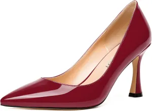 MERRORI Women's Heels Slip On Dress Patent Dating Solid Pointed Toe Stiletto High Heel Pumps Shoes 3.3 Inch