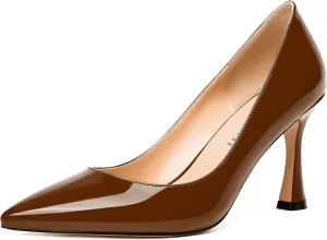 MERRORI Women's Heels Slip On Dress Patent Dating Solid Pointed Toe Stiletto High Heel Pumps Shoes 3.3 Inch
