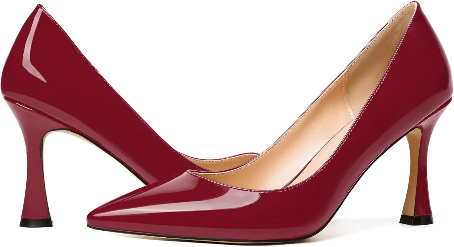 MERRORI Women's Heels Slip On Dress Patent Dating Solid Pointed Toe Stiletto High Heel Pumps Shoes 3.3 Inch