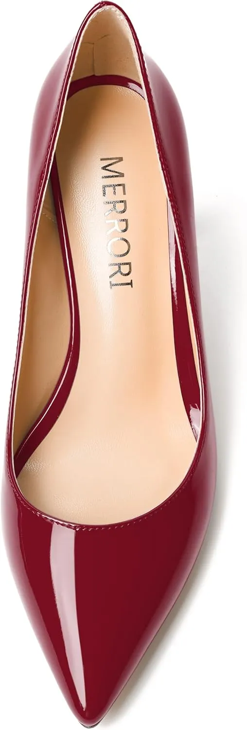 MERRORI Women's Heels Slip On Dress Patent Dating Solid Pointed Toe Stiletto High Heel Pumps Shoes 3.3 Inch