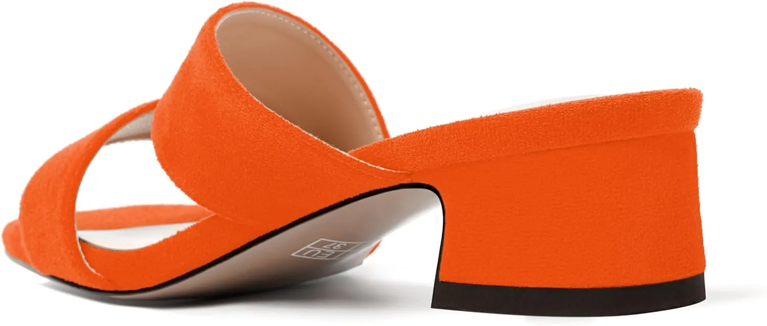 MERRORI Womens Slip On Casual Open Toe Evening Suede Chunky Low Heel Heeled Sandals 1.5 Inch