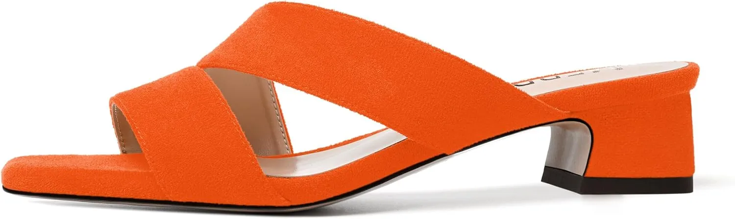 MERRORI Womens Slip On Casual Open Toe Evening Suede Chunky Low Heel Heeled Sandals 1.5 Inch
