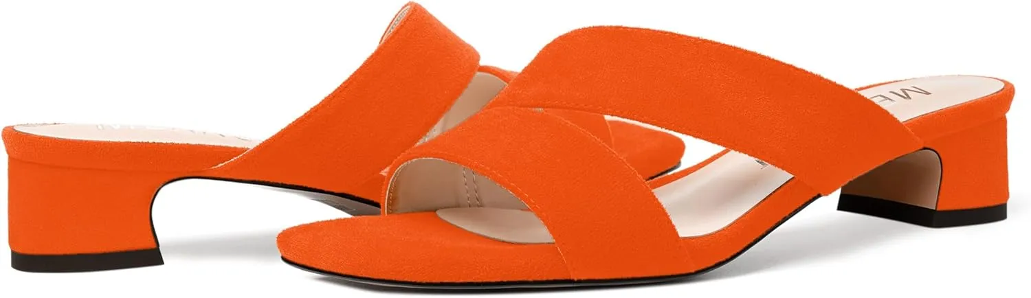 MERRORI Womens Slip On Casual Open Toe Evening Suede Chunky Low Heel Heeled Sandals 1.5 Inch